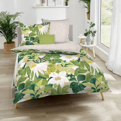 Produktbild von Kaeppel Mako-Satin Bettwäsche Botanik kiwi 135x200 cm + 80x80 cm