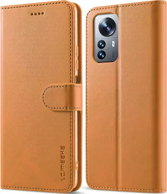 Image de Etui pour Xiaomi 12 Pro, étui en cuir avec fermeture magnétique et support, étui de protection Jaune