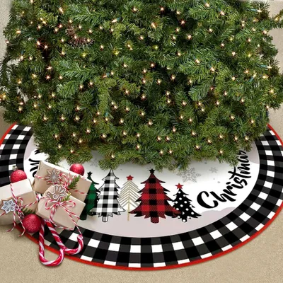 Kerstboomrok 120 cm, Rot-Schwarz, Schneeflocken, Weihnachtsbaumdecke