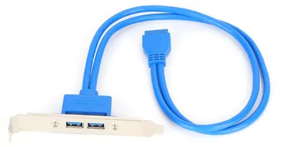 Obrázok produktu pre Dvojitý predlžovací kábel s USB-B konektorom na základnej doske (19-pinový) na zadný panel s dvoma portmi typu A (samica) – modrý