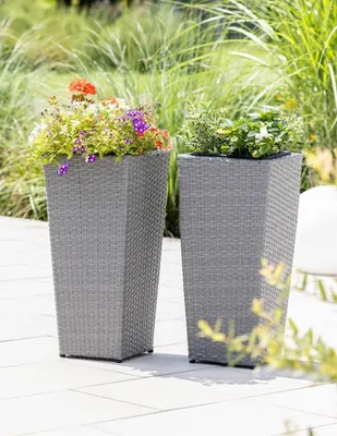 Produktbild von Powertec Garden Rattan Pflanzkübel - Grau, 2er-Set