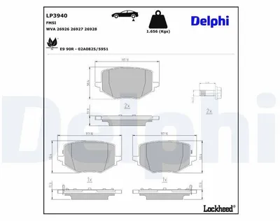 Image de Jeu de plaquettes de frein arrière DELPHI pour NISSAN X-Trail (T33) LP3940
