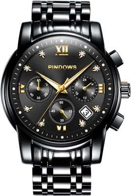 Produktbild von Watchfür Herren, Quarz-Chronograph mit Datum, großes Zifferblatt, wasserdichte Business-Armbanduhr, Edelstahlarmband, Leuchtzeiger, Diamant-Akzente