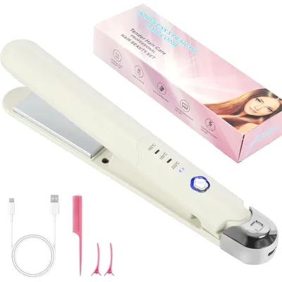Produktbild von 2-in-1 kabelloser Haarglätter und Lockenwickler für Frauen, wiederaufladbar, 3 Temperaturstufen, Mini-Glätteisen für alle Haartypen, tragbar