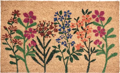 Zdjęcie produktu dla BELIANI Wycieraczka naturalna włókno kokosowe antypoślizgowe podszycie 45 x 75 cm wzór w kwiaty