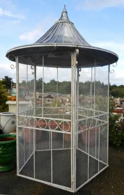 Produktbild von Casa Padrino Jugendstil Garten Vogelhaus Grau / Silber Ø 160 x H. 300 cm - Nostalgische Garten Möbel
