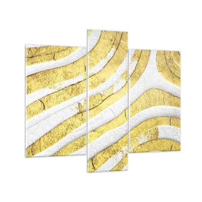 Produktbild von Bilder auf glas - 3 Teile - Abstraktion Gold Weiß - 95x80cm - Glasbilder - Wandbilder - Bilder - zum Aufhängen bereit - Wanddekoration aus Glas - Glas Bilder - Wandbild auf Glas - GCB95x80-4511