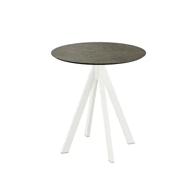 Produktbild von Infinity Terrassentisch Weiß gestell + Midnight Marble HPL Ø70 cm