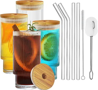 Zdjęcie produktu dla Omgoods - Zestaw 4 kieliszków do koktajli z rurkami i szczoteczkami