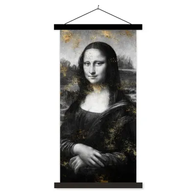 Produktbild von MuchoWow® Textilposter Mona Lisa - Gold - Schwarz 40x80 cm mit schwarzem Rahmen - Wandemalerei