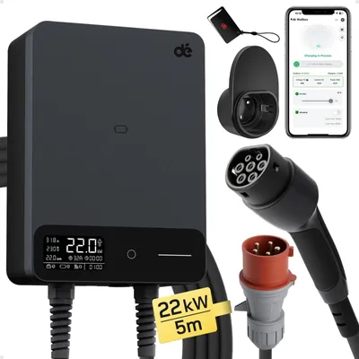 Obrázek produktu pro Nabíjecí stanice pro elektromobily, kompatibilní s typem 2, inteligentní ovládání, 22kW, 5m kabel, TYPE2