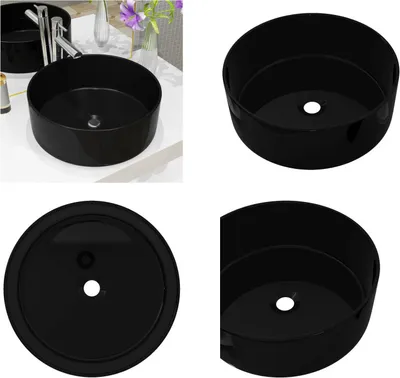 Produktbild von vidaXL Waschbecken Keramik Rund Schwarz 40 x 15 cm - Becken - Waschbecken - Waschplatz - Waschplätze
