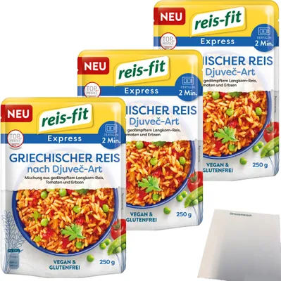 Produktbild von Reis-Fit Express griechischer Reis nach Djuvec-Art 3er Pack (3x250g Packung) + usy Block