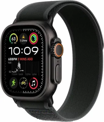 Produktbild von Apple Watch Ultra 2 GPS + Cellular 49 mm Titanschwarz mit schwarzem Trail Loop – Größe S/M
