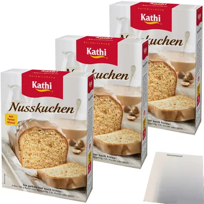 Produktbild von Kathi Backmischung für Nusskuchen mit Glasur 3er Pack (3x450g Packung) + usy Block