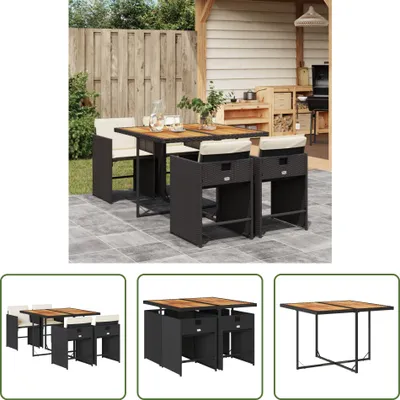 Produktbild von The Living Store 5-tlg. Garten-Essgruppe mit Kissen Schwarz Poly Rattan