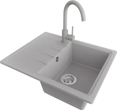Produktbild von PRIMAGRAN Granitspüle Grau 62x50cm, Spülbecken 1 Becken + Küchenarmatur 32x20cm + Ablauf-Set, Küchenspüle ab 40er Unterschrank - Mailand