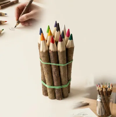 Produktbild von BUNTSTIFTE aus Naturholz – Set mit 12 bunten Buntstiften, groß (ca. 16 cm)