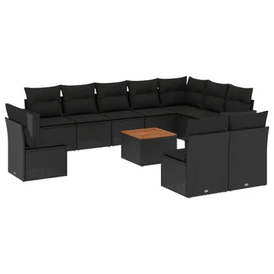 Produktbild von vidaXL 11-tlg. Garten-Sofagarnitur mit Kissen Schwarz Poly Rattan