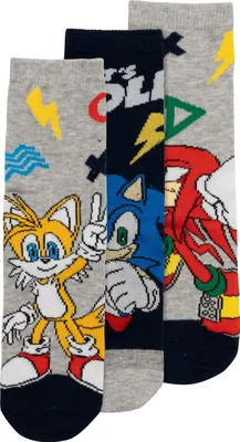 Produktbild von Sonic The Hedgehog Socken für Jungen - Kinder Kindersocken Söckchen Grau/Blau (3er Pack) 23-26