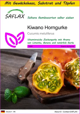 Produktbild von SAFLAX Anzucht Set - Kiwano Horngurke - Cucumis metuliferus - 10 Samen - Mit Mini-Gewächshaus, Anzuchtsubstrat und 2 Töpfen