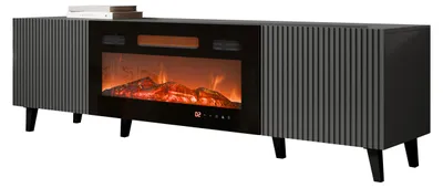 Produktbild von MIRJAN24 TV-Lowboard Vamos Grey 180 mit Kamin, TV-Schrank mit 2 Türen, TV-Tisch, Fronten gefräst, Realistische LED-Flamme (Farbe: Anthrazit)