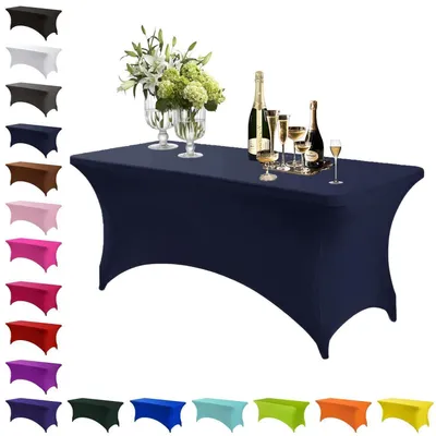 Productafbeelding van Elasthan stretch tafelkleed, marineblauw, 183 x 76 cm, wasbaar, kreukvrij, rechthoekig