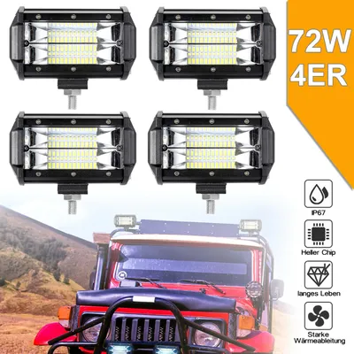 Image de LARS360 4 projecteurs de complément à LED 72W Projecteur - Projecteur de travail Offroad Spotlight Noir IP67 SUV Camion UTV A++