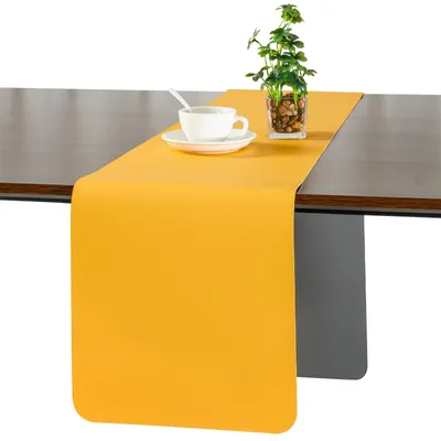 Productafbeelding van Tafelloper Modern Afwasbaar - Dubbelzijdig Leer - Waterdicht - Antislip - Hittebestendig - 40x140 cm - Tafelkleed