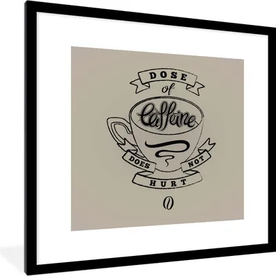 Produktbild von MuchoWow® MuchoWow® Gerahmtes Poster Eine Dosis Koffein tut nicht weh - Sprichwörter - Vintage - Zitate - Kaffee 40x40 cm - Poster mit zchwarzem Bilderrahmen - Poster - Plakat im Rahmen