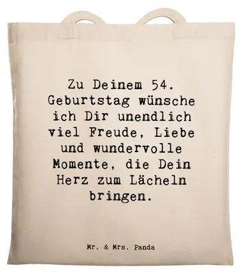 Produktbild von Mr. & Mrs. Panda Tote Bag Spruch 54. Geburtstag Freude - Transparent - Geschenk, Happy Birthday, liebevolle Erinnerungen, Geburtstagserinnerungen, Schultasche, 54 Jahre