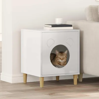 Produktbild von "Schlussverkauf" Katzenhaus moderne - Max. Gewicht: 60 kg - Glänzend Weiß 42,5x40x53 cm Holzwerkstoff  C15713