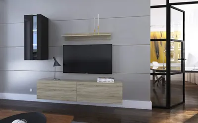 Produktbild von Furnitech Wohnwand Wohnzimmer - Wohnzimmer Möbel mit LED Blau - Hängend Wohnwand Modern - Regale und TV Schrank (Mery AN271-17SB-HGM41 1B Groß)