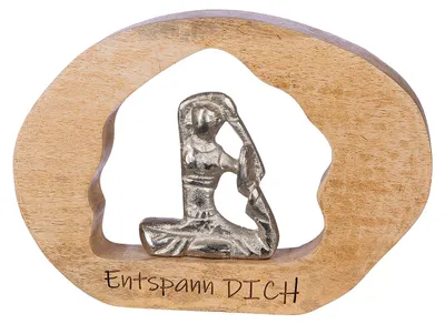 Imagen del producto de Gilde Skulptur, oval, Entspannung, Spruch, Yogamotiv, Aluminium, Holz, naturfarben, silberfarben, VE 3 Höhe: 15.50 cm Breite: 22.00 cm Tiefe: 4.00cm 51771