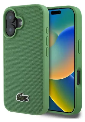 Immagine prodotto di Custodia rigida Lacoste Iconic Petit Pique Woven Logo MagSafe verde per iPhone 16 (LCHMP16SPVCN)