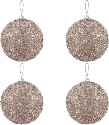 Productafbeelding van Famanu kerstbalset, champagnekleurig met glitter - 4 stuks - Grote kerstballen voor kerstdecoratie en feestjes