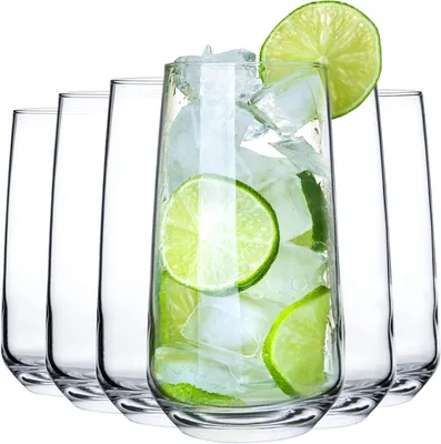 Produktbild von Trinkgläser-Set 6, 480 ml, 100 % bleifreie Longdrinkgläser, Wassergläser, Saftgläser, Cocktailgläser, Trinkglas, Eiscafé-Glas