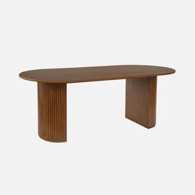 Produktbild von sweeek - Ovaler Esstisch 200 cm Heveaholz und Eichenfurnier für 6-8 Personen - Nussbaumfarben