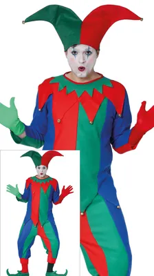 Immagine prodotto di Costume da buffone di corte carnevale medievale aspetto colorato divertente berretto da giullare fatto a mano costume di carnevale medievale classico, taglia: 54 - 56 (XL) colore: blu