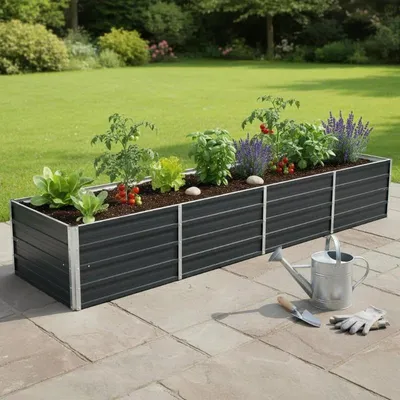 Obrázek produktu pro Vyvýšený záhon – rám zahradního záhonu – 320x80x45 cm – pozinkovaná ocel – otevřená spodní část – černá barva