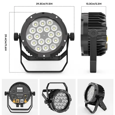 Produktbild von LED PAR Scheinwerfer - 150W Bühnenbeleuchtung - 18x10W RGBWA+UV 6-in-1 - IP65 Wasserdicht - DMX512 6/10 Kanal - EU Stecker - 4er Set