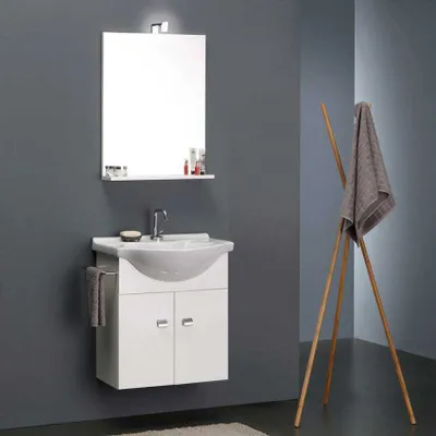 Immagine prodotto di Mobile bagno bianco economico da 56 cm + lavabo, specchio e luce