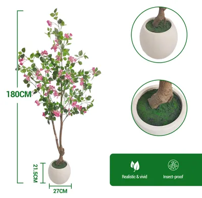 Zdjęcie produktu dla Sztuczna roślina Bougainvillea - sztuczne drzewo - 180 cm - roślina doniczkowa - plastik - różowo-różowy - do użytku zewnętrznego