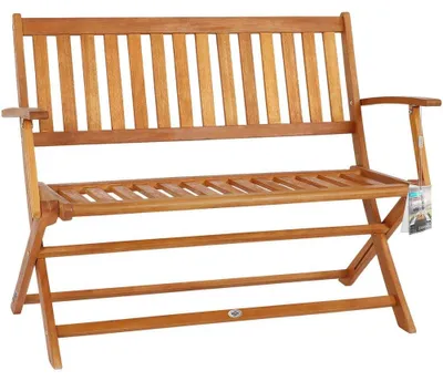 Image de Banc de jardin pliable en bois d'eucalyptus certifié FSC 2 places banc en bois terrasse balcon jardin meuble d'extérieur