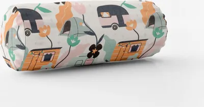 Produktbild von SCHÖNER LEBEN. Kissenhülle aus Baumwolle Camper Anhänger Blumen ecru Größe 15x40cm (ØxB) Nackenrolle 15x40cm (ØxB) Nackenrolle Größe