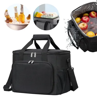 Produktbild von MODFU Kühltasche 15L Wählbar, Lunch Tasche Faltbar, Lunch Bag für Herren und Damen, Isolierte Tasche mit Reißverschluss, Thermotasche für Essen, doppellagig für Arbeit, Reise, Schwarz