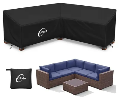 Image de Housse de protection pour mobilier de jardin en forme de L, imperméable, dimensions 204x204x85 cm, tissu Oxford 500D, résistant aux UV et au vent
