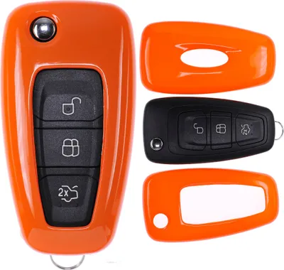 Produktbild von Auto Schlüssel Kunststoff Hülle ABS Plastik Schutz Cover Orange kompatibel mit Ford Mondeo S-Max Focus Fiesta Transit Klappschlüssel