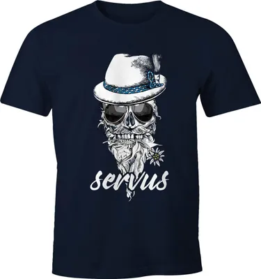 Produktbild von Herren T-Shirt Totenkopf Filzhut Bayern Skull Blume servus Fun-Shirt Moonworks® navy 4XL