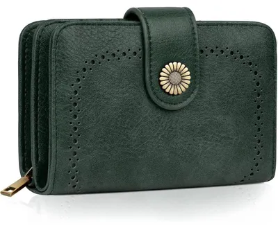 Obrázek produktu pro Dámská peněženka, střední velikost, z umělé kůže, vintage design, tmavě zelená, s ochranou proti RFID a mnoha přihrádkami